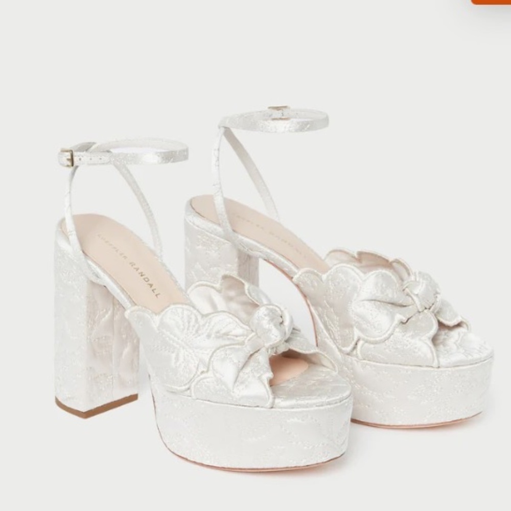 Loeffler Randall NWT Isabel Cream Quilted Bridal Platform Sandal Heels Size 7.5